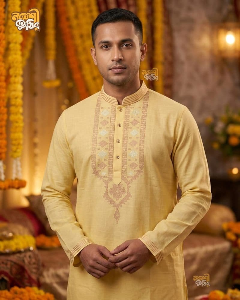 রেগুলার জামদানি পাঞ্জাবি — লেমন ইয়েলো — গ্যালারি ছবি