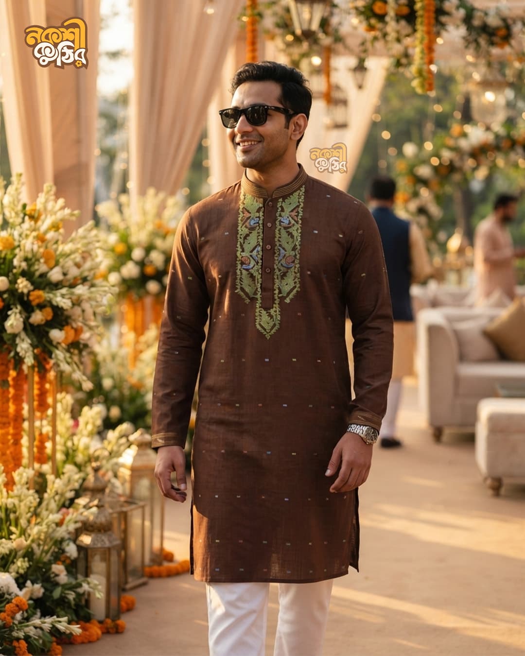 প্রিমিয়াম জামদানি পাঞ্জাবি — চকলেট ব্রাউন