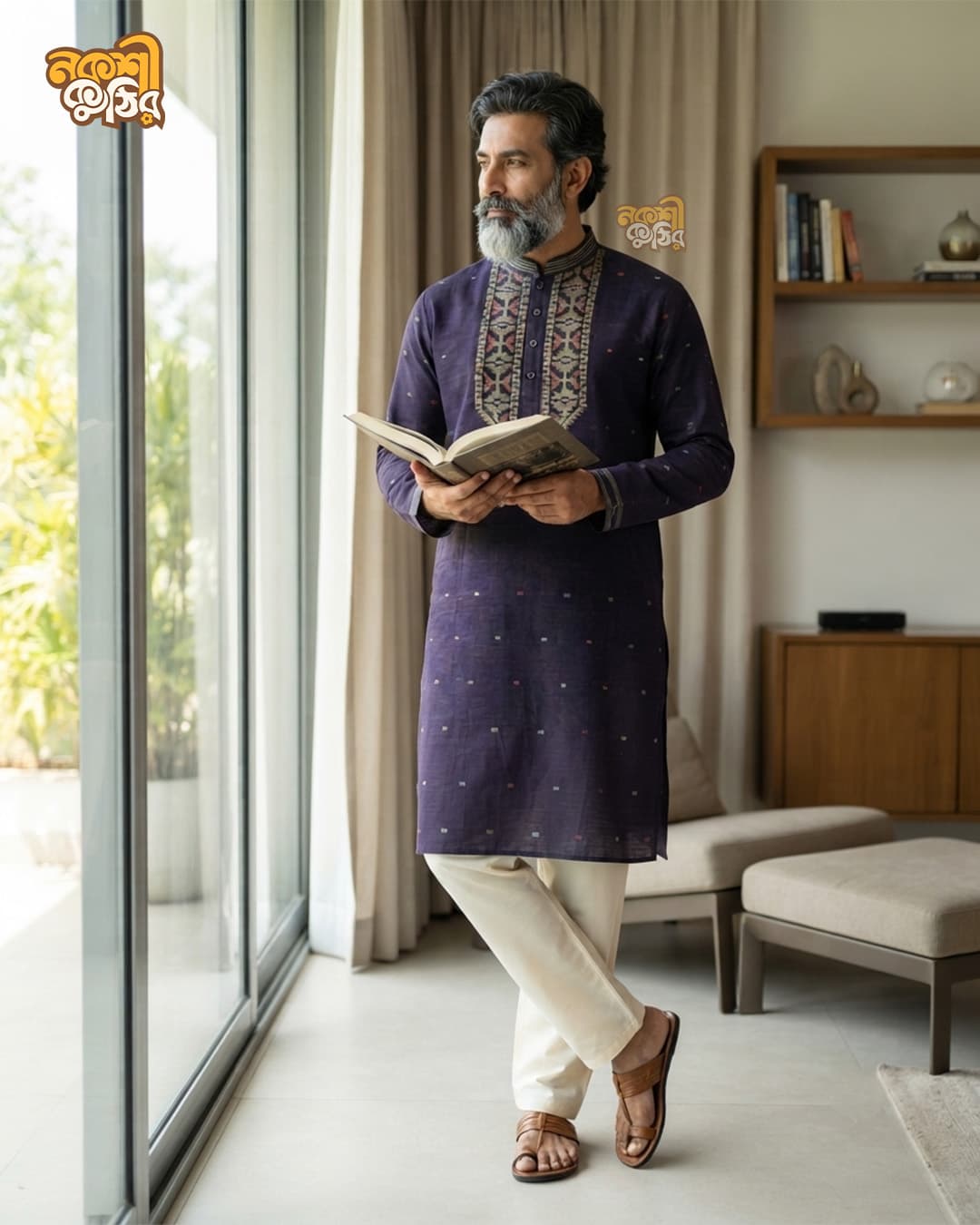 প্রিমিয়াম জামদানি পাঞ্জাবি — ডিপ পার্পল — গ্যালারি