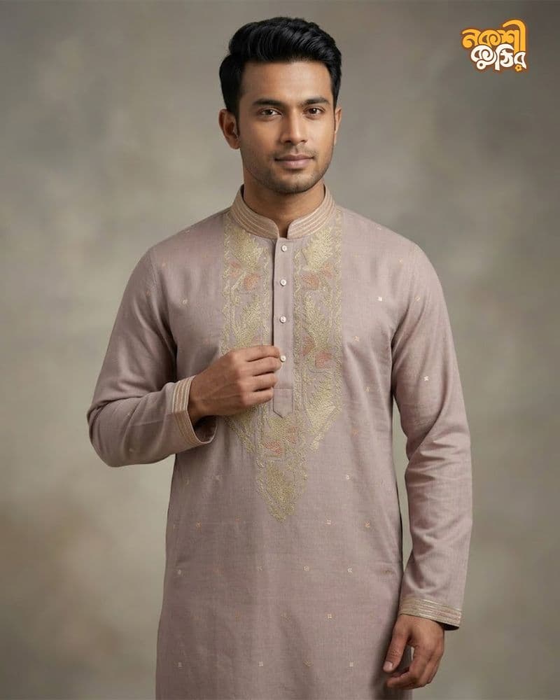 প্রিমিয়াম জামদানি পাঞ্জাবি — অ্যান্টিক বেইজ — প্রোডাক্ট ফটো