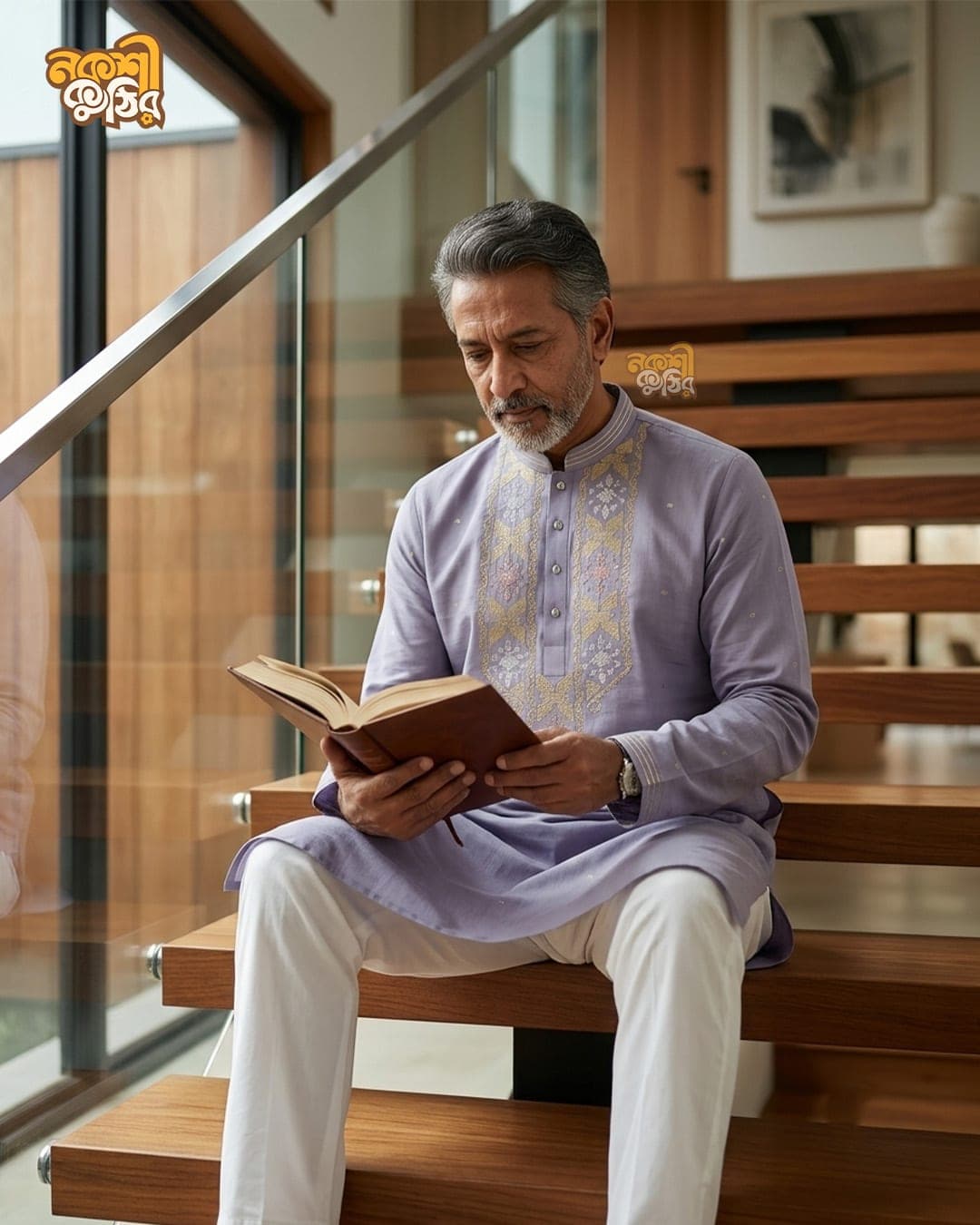 প্রিমিয়াম জামদানি পাঞ্জাবি — ল্যাভেন্ডার (গোল্ডেন) — গ্যালারি