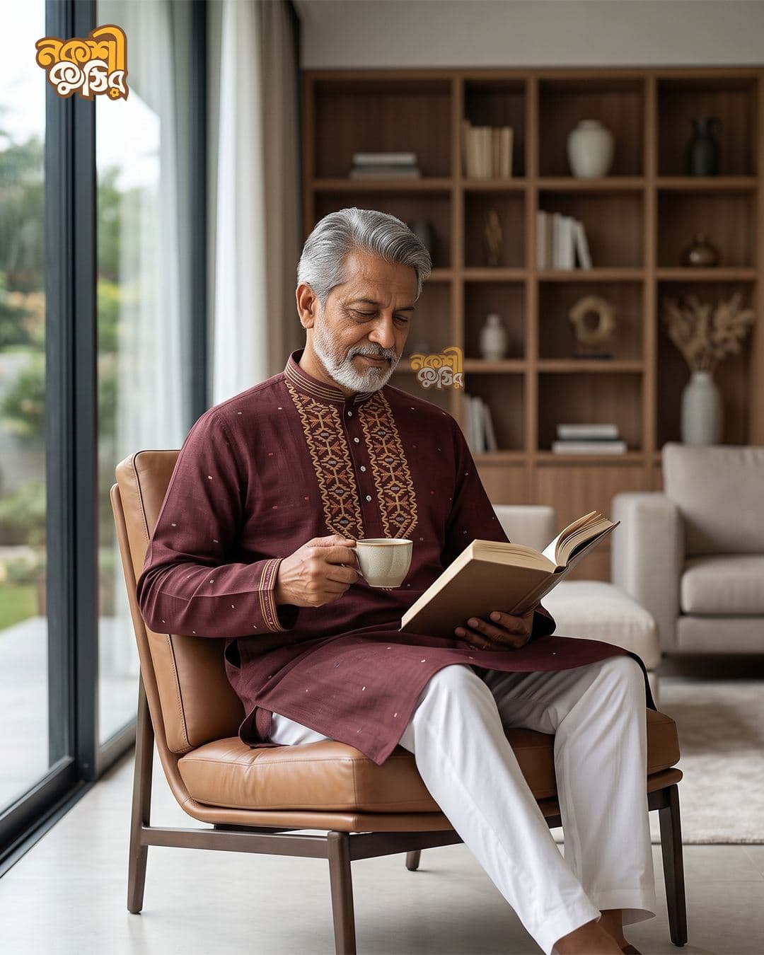 প্রিমিয়াম জামদানি পাঞ্জাবি — মেরুন (গোল্ডেন) — গ্যালারি