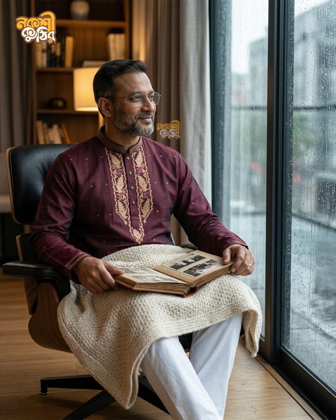 প্রিমিয়াম জামদানি পাঞ্জাবি — মেরুন (গোল্ডেন) — গ্যালারি