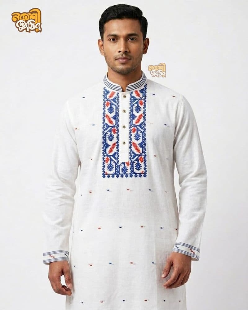 প্রিমিয়াম জামদানি পাঞ্জাবি — সাদা (মাল্টিকালার) — প্রোডাক্ট ফটো