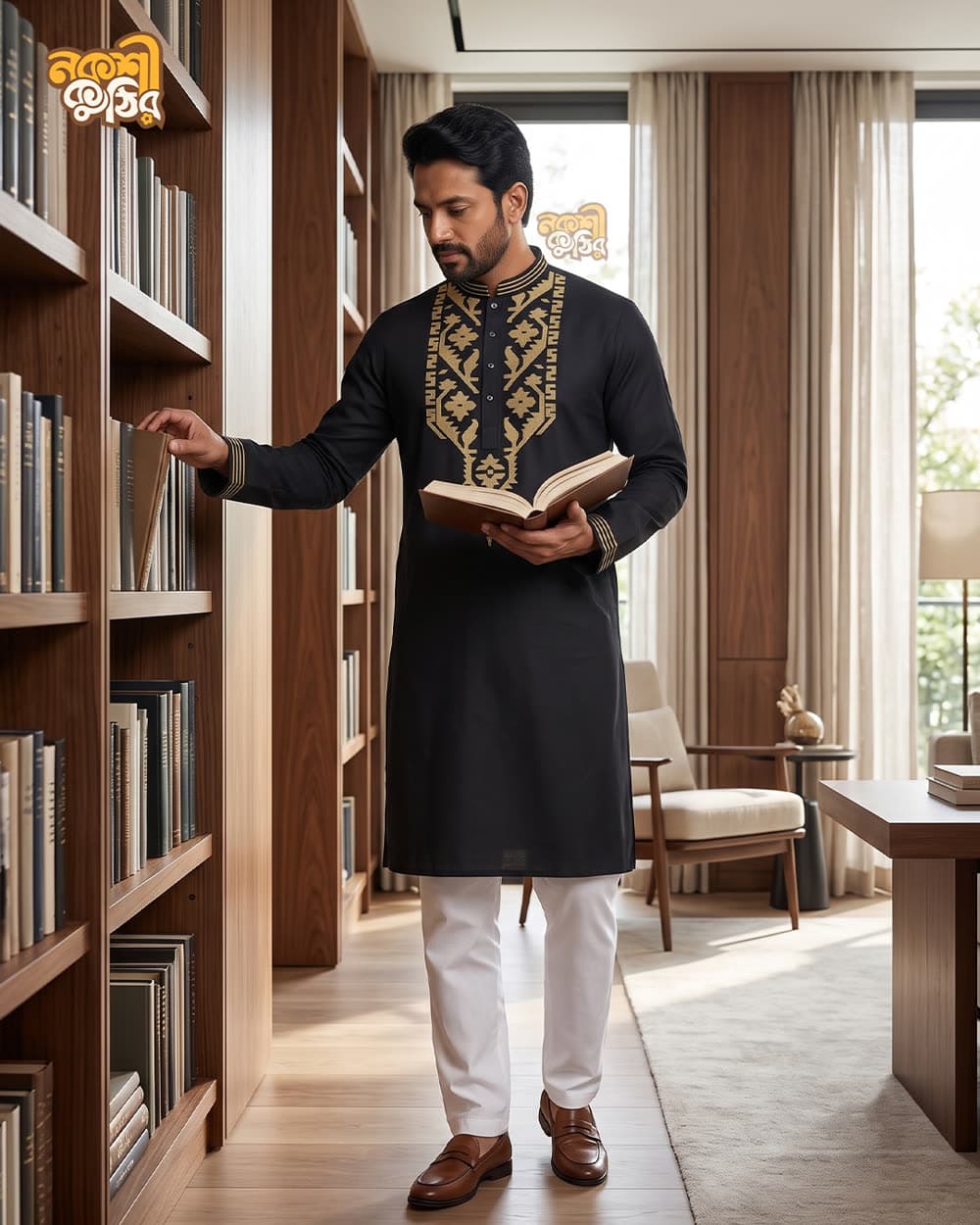 রেগুলার জামদানি পাঞ্জাবি — কালো — গ্যালারি