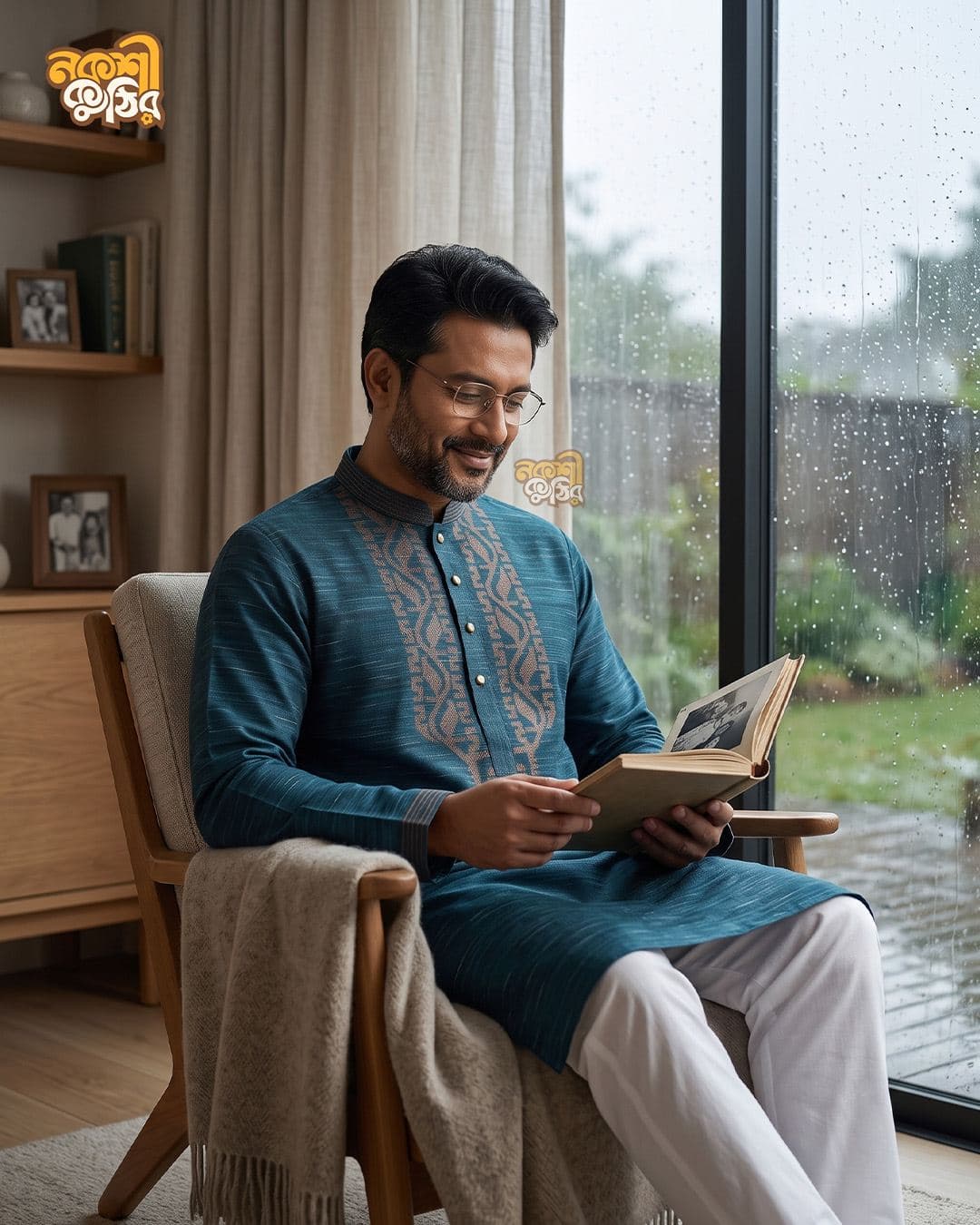 রেগুলার জামদানি পাঞ্জাবি — ময়ূরকণ্ঠী নীল — গ্যালারি