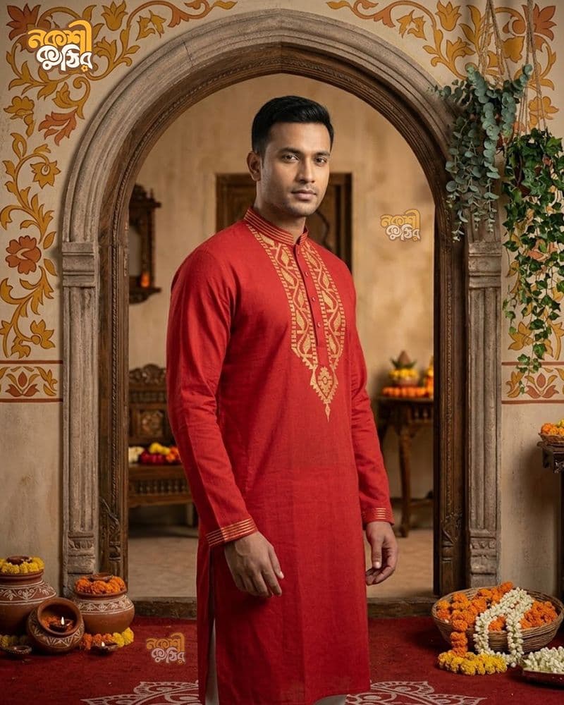 রেগুলার জামদানি পাঞ্জাবি — লাল — প্রোডাক্ট ফটো