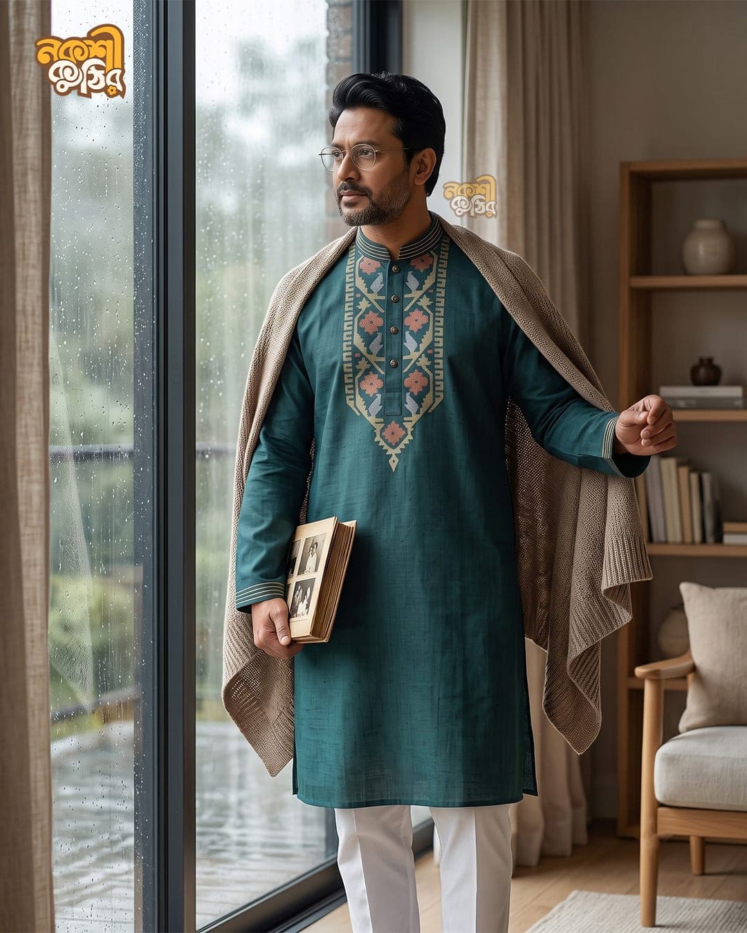রেগুলার জামদানি পাঞ্জাবি — টিল গ্রিন (মাল্টিকালার) — গ্যালারি ছবি