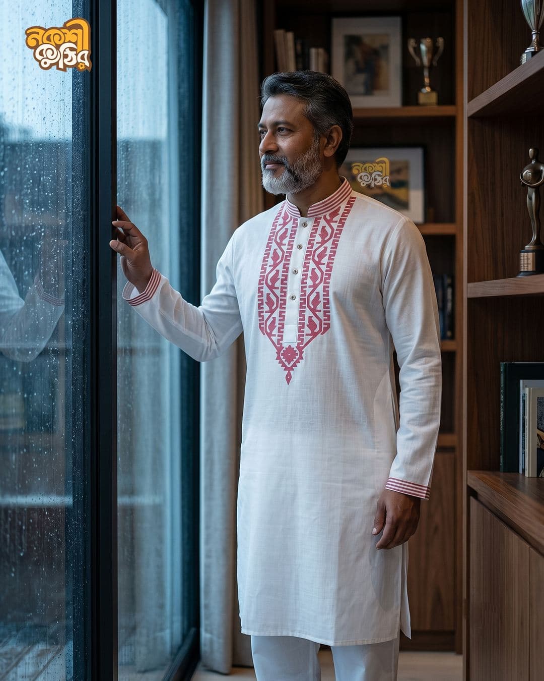 রেগুলার জামদানি পাঞ্জাবি — সাদা (লাল কারুকাজ) — গ্যালারি