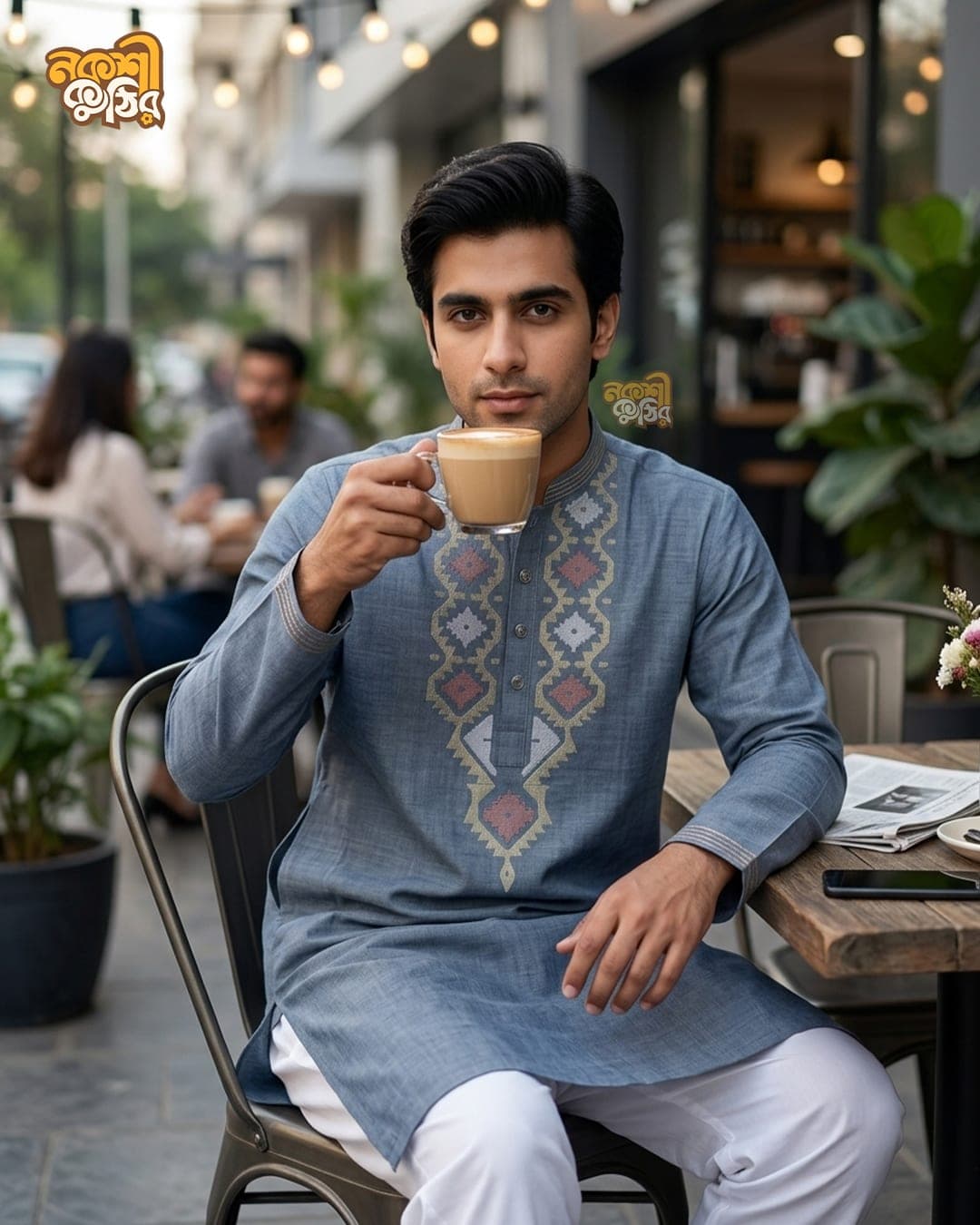 রেগুলার জামদানি পাঞ্জাবি — গ্রে ( মাল্টি কারুকাজ)