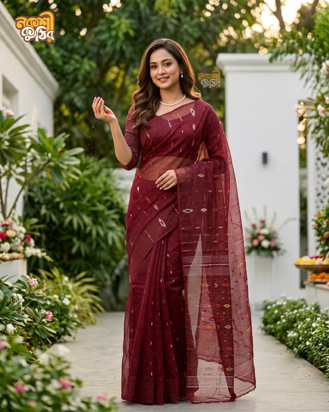 মেরুন জামদানি শাড়ি — নয়নতারা ঝিলিক — গ্যালারি ছবি