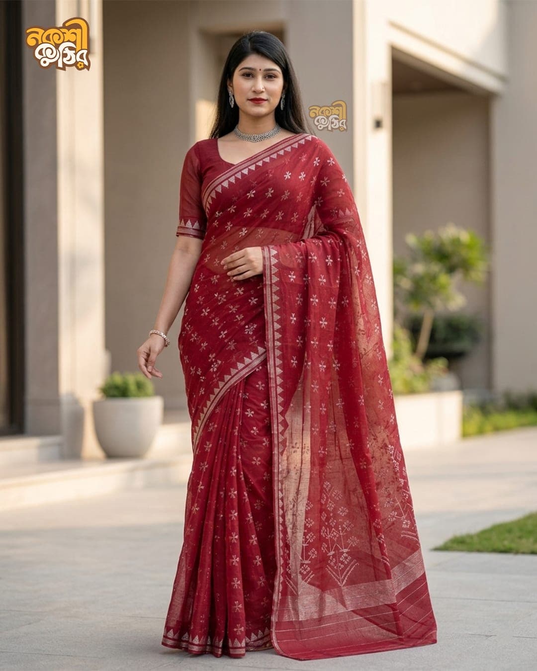 মেরুন জামদানি শাড়ি — তারাভরা রাত — গ্যালারি ছবি