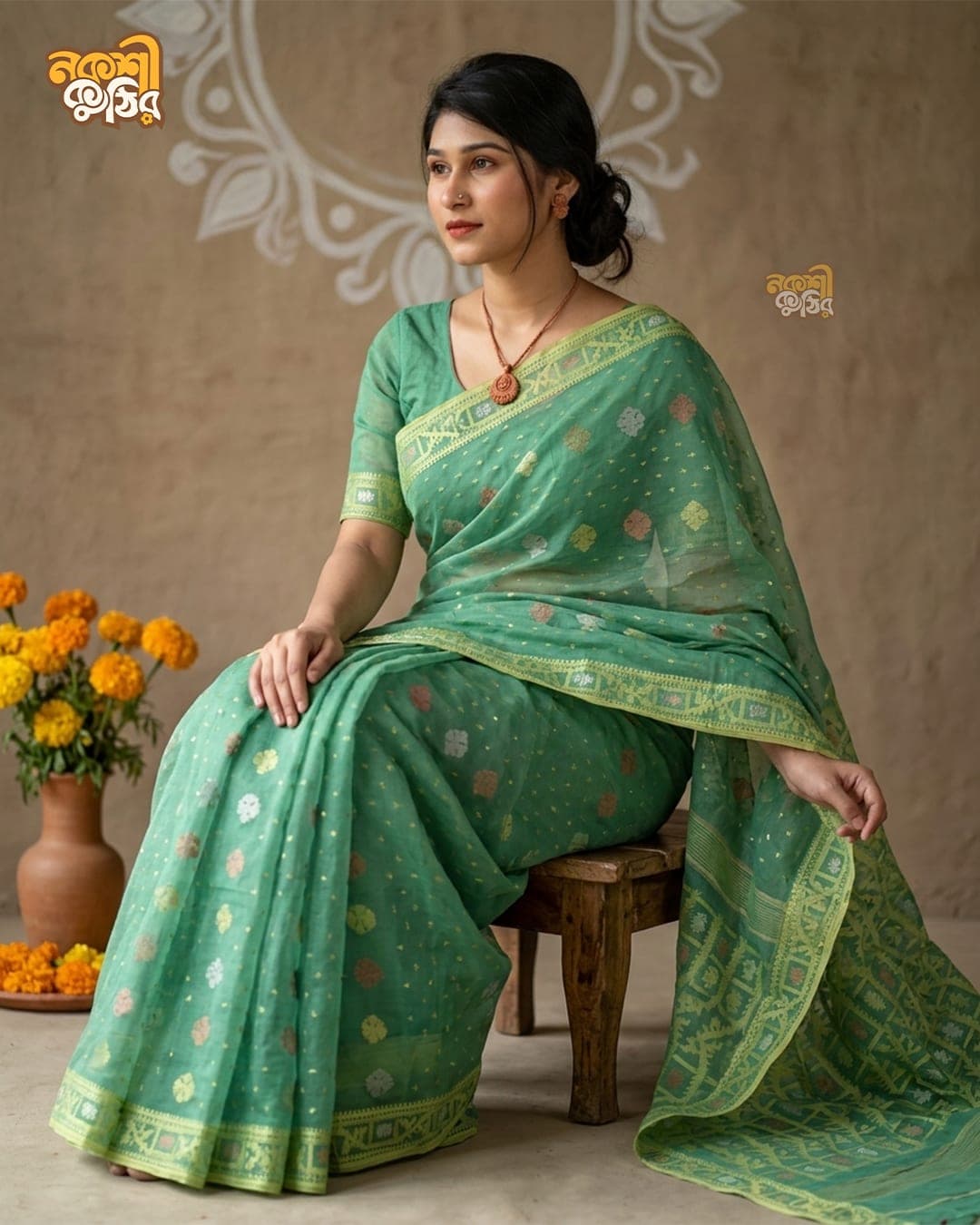 মিন্ট জামদানি শাড়ি — মরকত মঞ্জরি — গ্যালারি ছবি