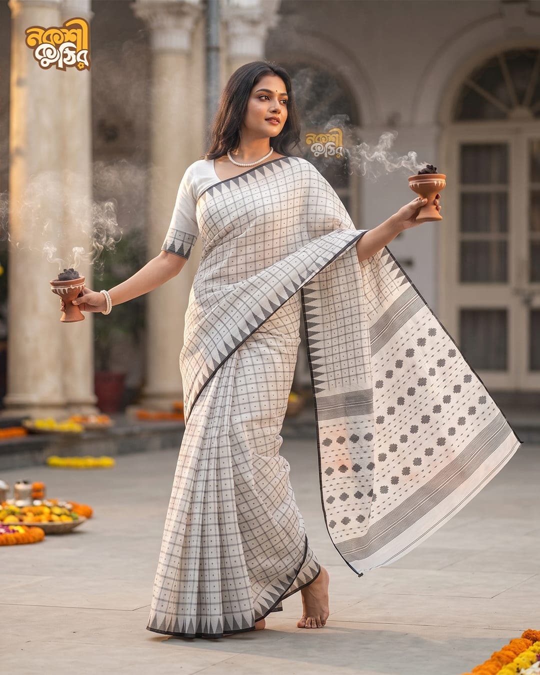 অফহোয়াইট জামদানি শাড়ি — মালতীর চিঠি — গ্যালারি