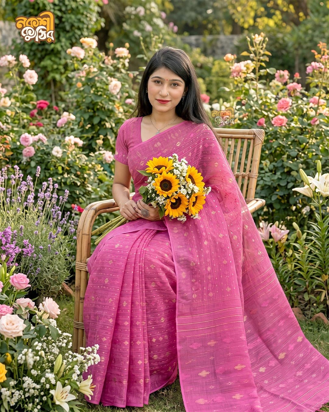 গোলাপি জামদানি শাড়ি — ঝলমলে দুপুর — গ্যালারি ছবি