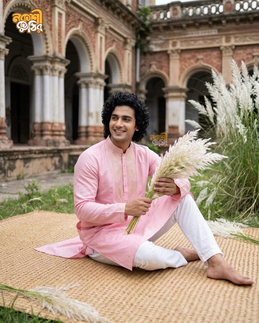 প্রিমিয়াম জামদানি পাঞ্জাবি — রোজ পিঙ্ক (গোল্ডেন সিলভার কারুকাজ) — গ্যালারি ছবি