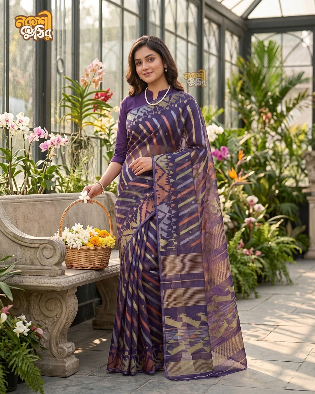 বেগুনি জামদানি শাড়ি — শ্রাবণ ধারা — গ্যালারি ছবি