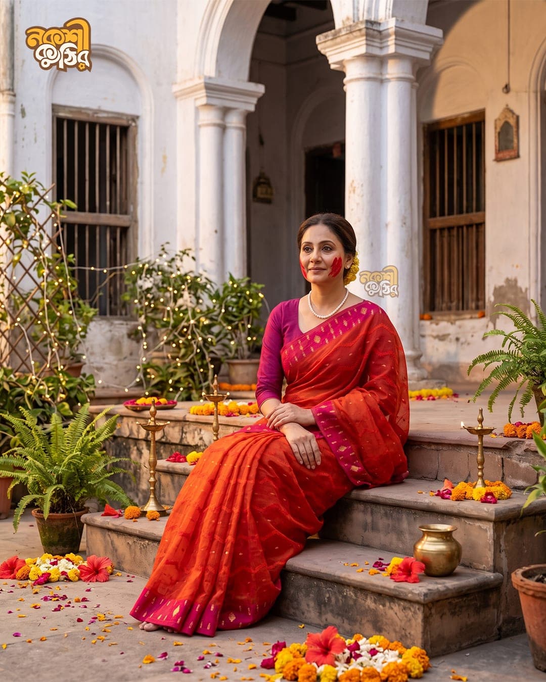 লাল জামদানি শাড়ি — সিঁদুরে ঢেউ — গ্যালারি ছবি