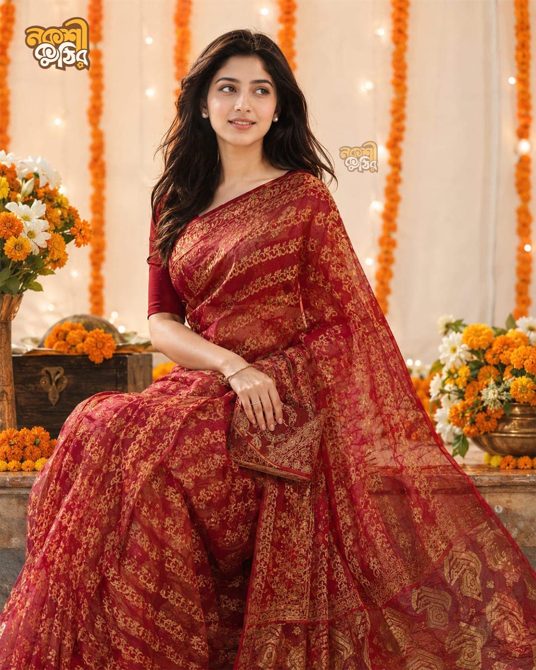 লাল জামদানি শাড়ি — সোনালু ঝালর — গ্যালারি