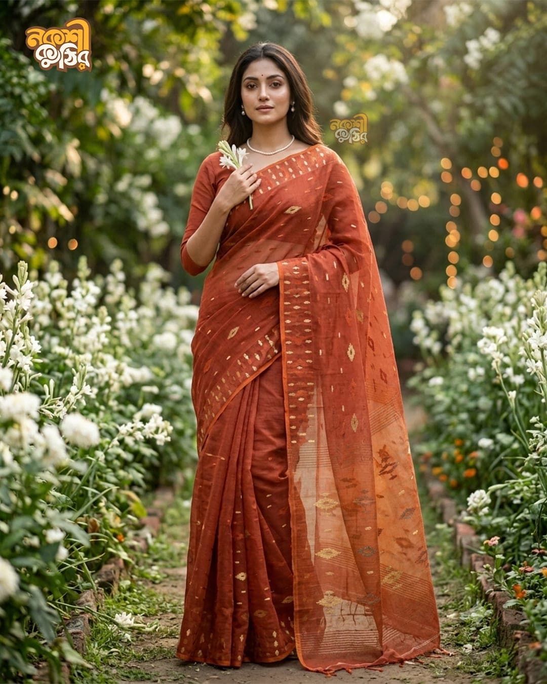 রাস্ট জামদানি শাড়ি — দিঘির অস্তরাগ — গ্যালারি ছবি