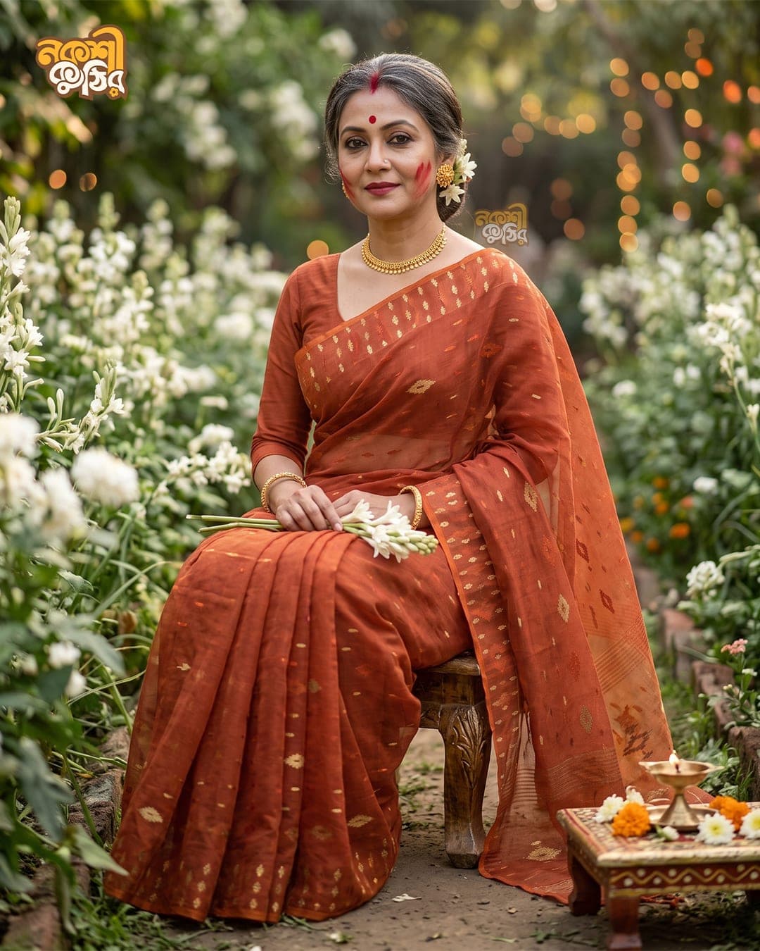 রাস্ট জামদানি শাড়ি — দিঘির অস্তরাগ — গ্যালারি