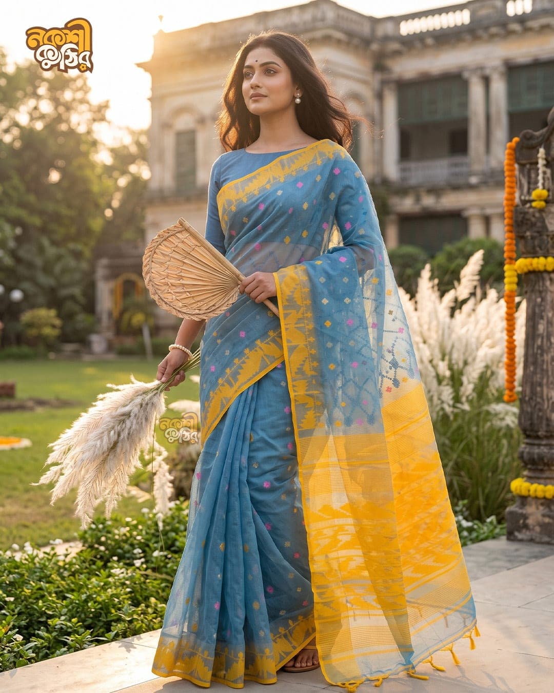 আকাশি জামদানি শাড়ি — বেনে বউ — গ্যালারি ছবি