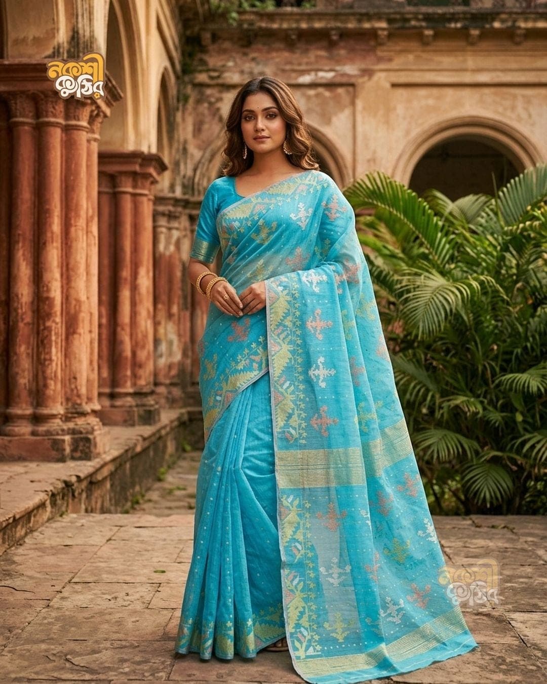আকাশি জামদানি শাড়ি — শাপলার বিল — গ্যালারি ছবি