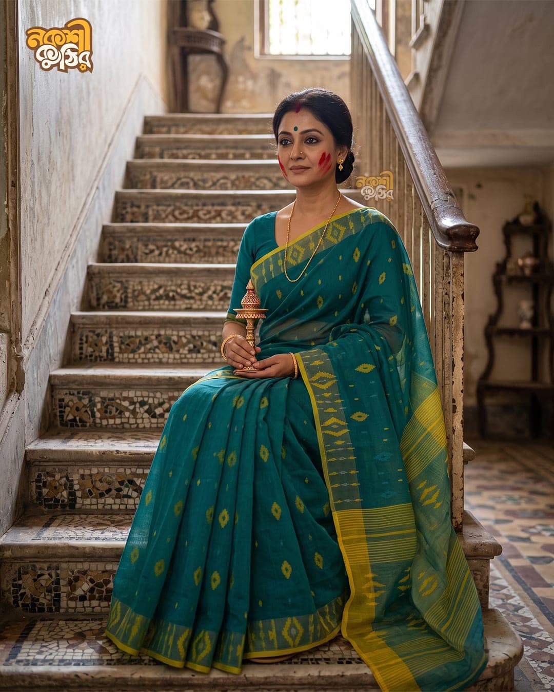 টিল জামদানি শাড়ি — বনটিয়ার ঝাঁক — গ্যালারি ছবি