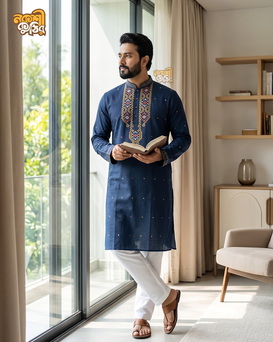 প্রিমিয়াম জামদানি পাঞ্জাবি — নেভি ব্লু