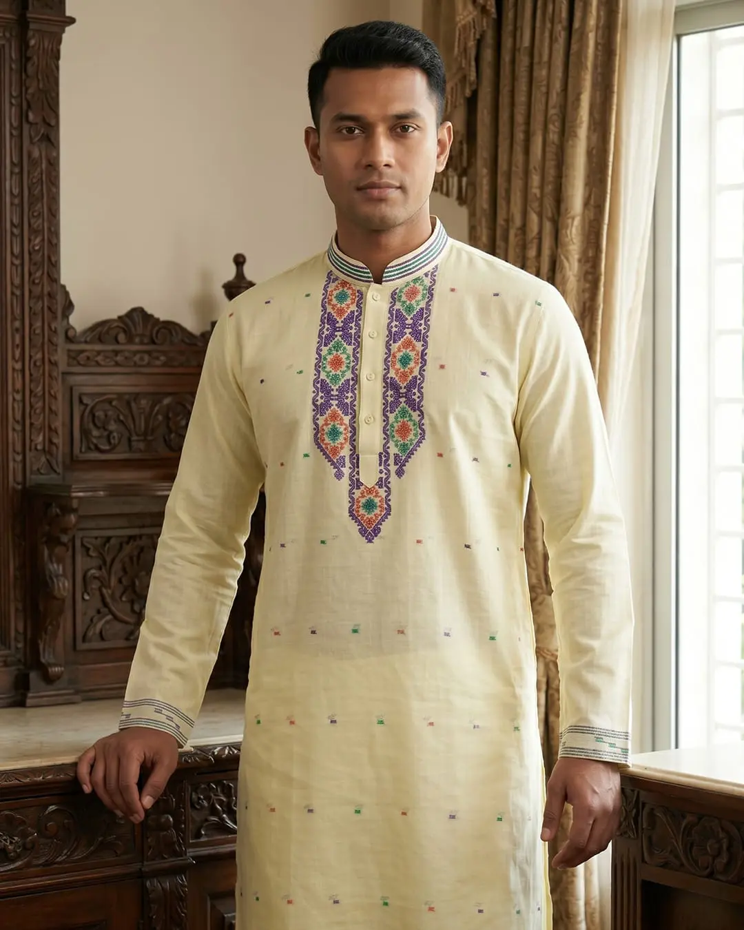 প্রিমিয়াম জামদানি পাঞ্জাবি — লেমন ইয়েলো