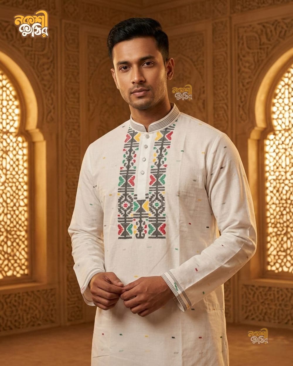 রেগুলার জামদানি পাঞ্জাবি — ক্লাসিক হোয়াইট