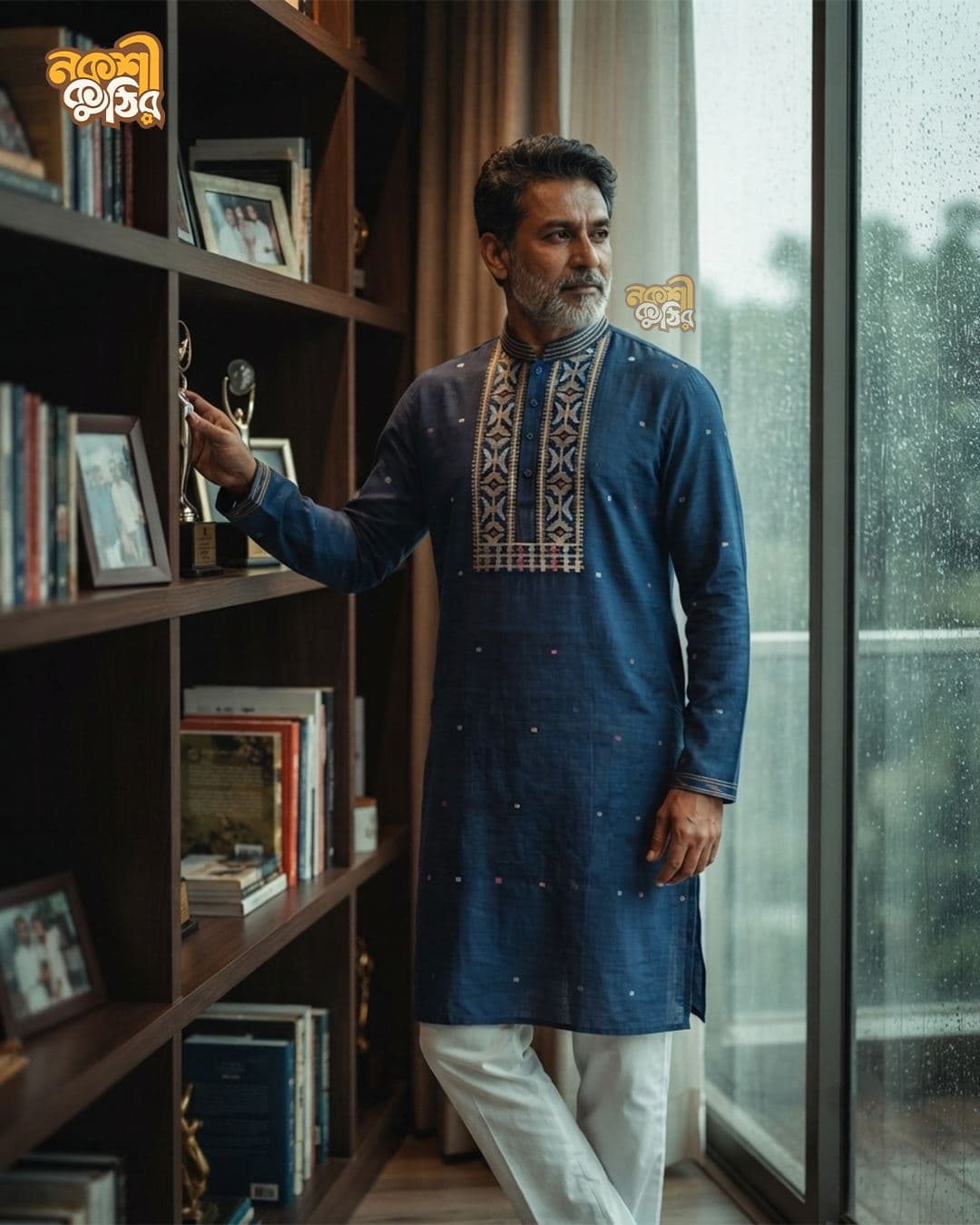 প্রিমিয়াম জামদানি পাঞ্জাবি — নেভি ব্লু (গোল্ডেন)