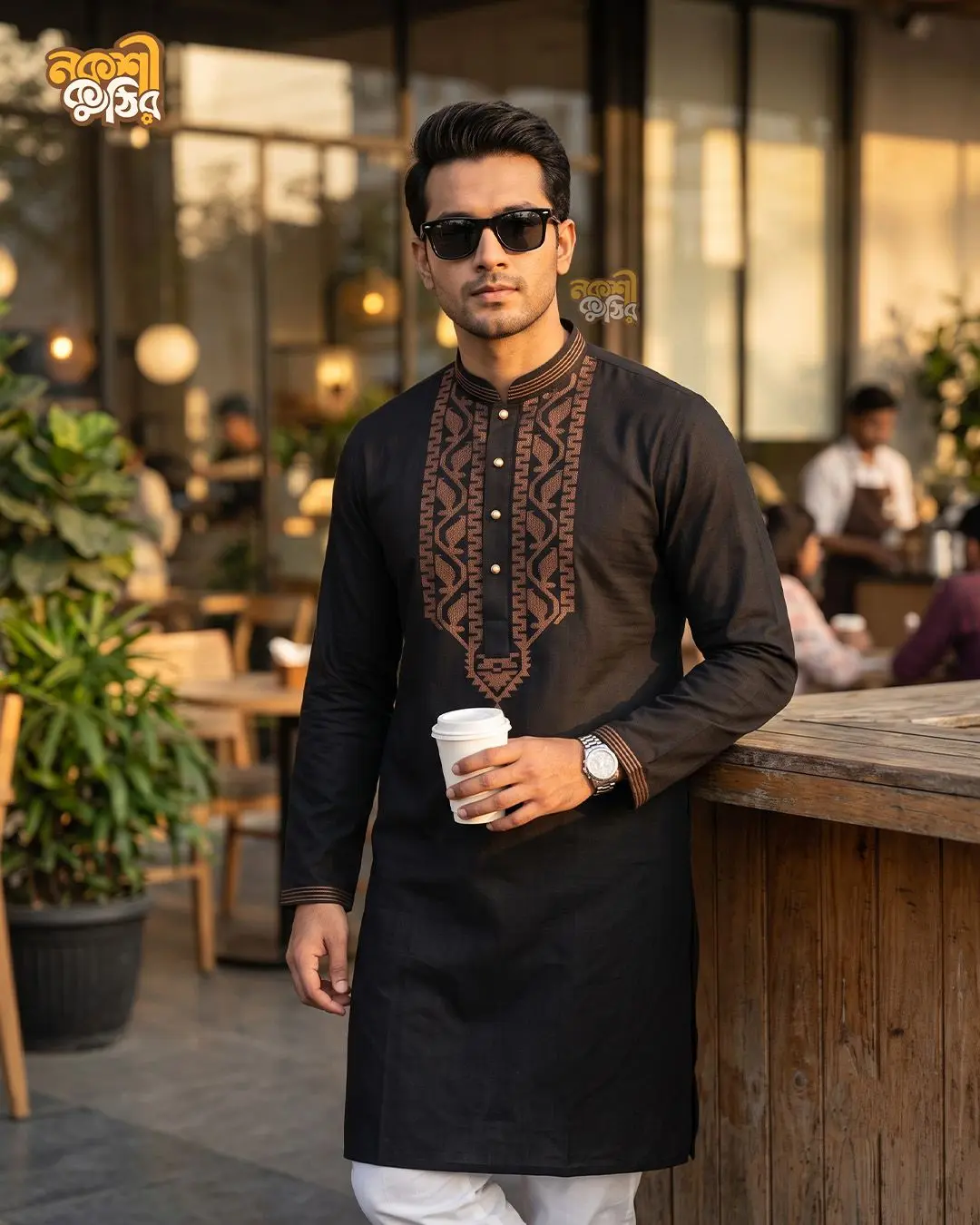 রেগুলার জামদানি পাঞ্জাবি — কালো (কপার কারুকাজ)