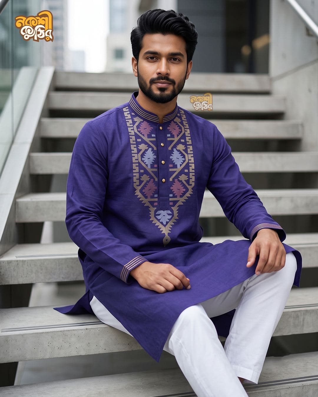 রেগুলার জামদানি পাঞ্জাবি — নীলচে বেগুনি