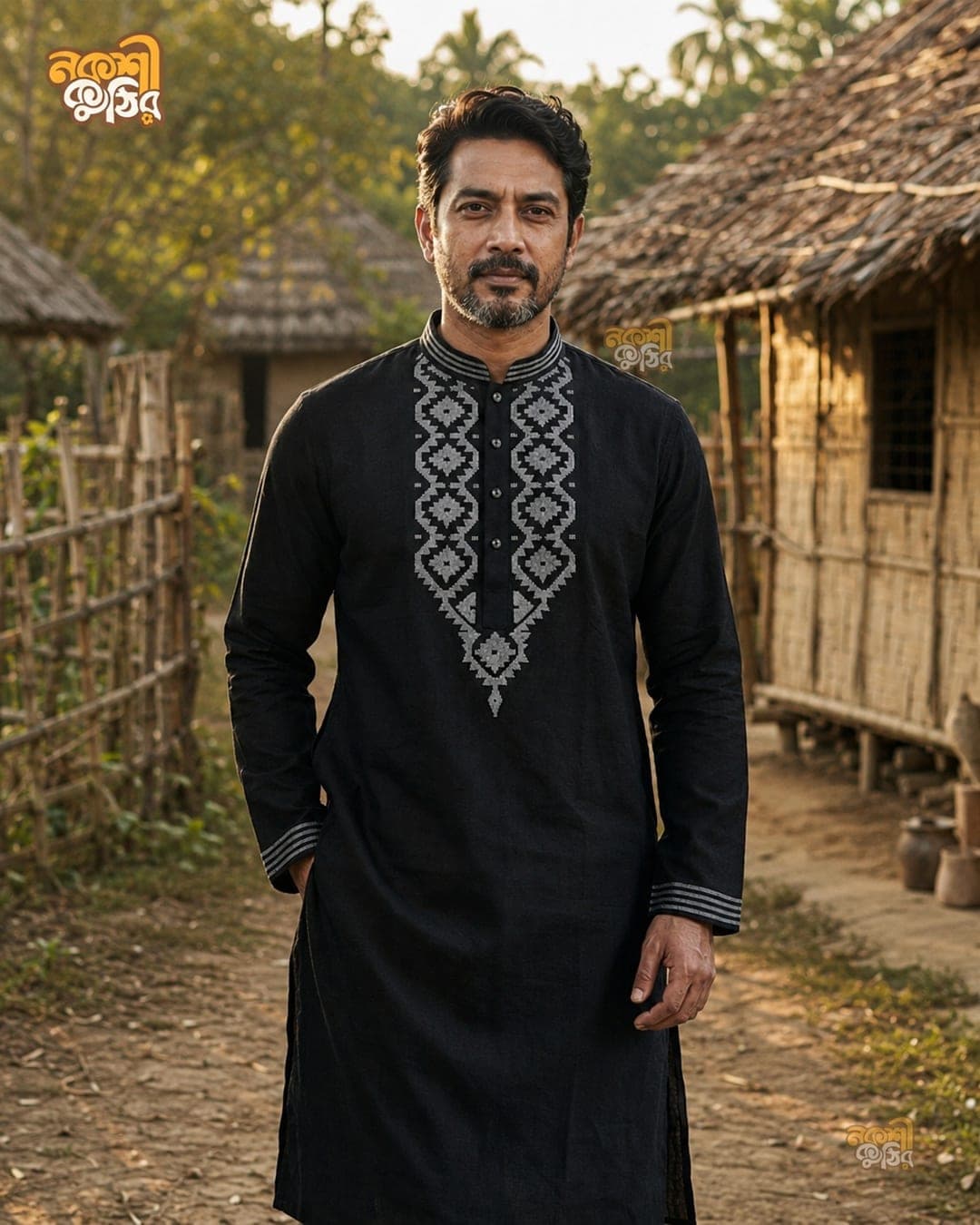 রেগুলার জামদানি পাঞ্জাবি — চারকোল গ্রে