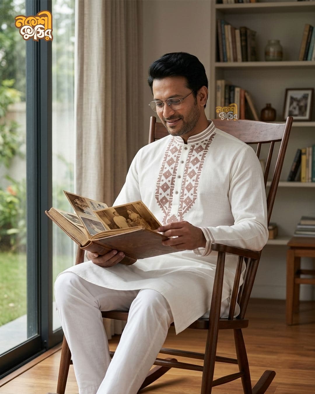 রেগুলার জামদানি পাঞ্জাবি — অফ-হোয়াইট (ব্রাউন কারুকাজ)
