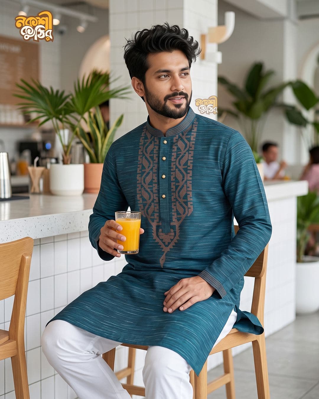 রেগুলার জামদানি পাঞ্জাবি — ময়ূরকণ্ঠী নীল