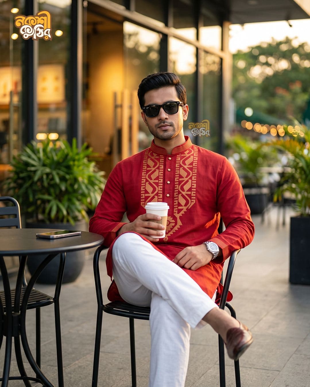 রেগুলার জামদানি পাঞ্জাবি — লাল (গোল্ডেন)