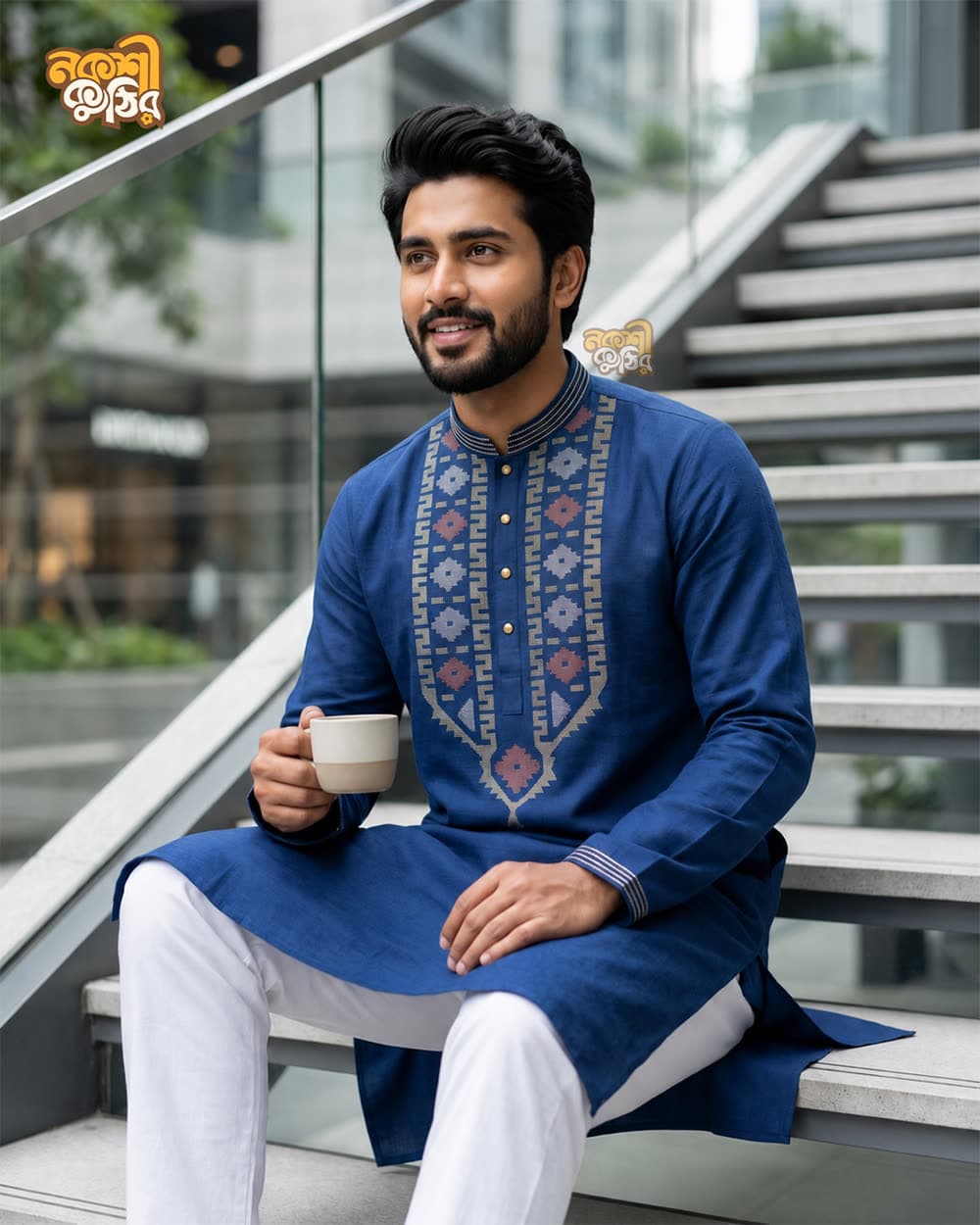 রেগুলার জামদানি পাঞ্জাবি — রয়্যাল ব্লু