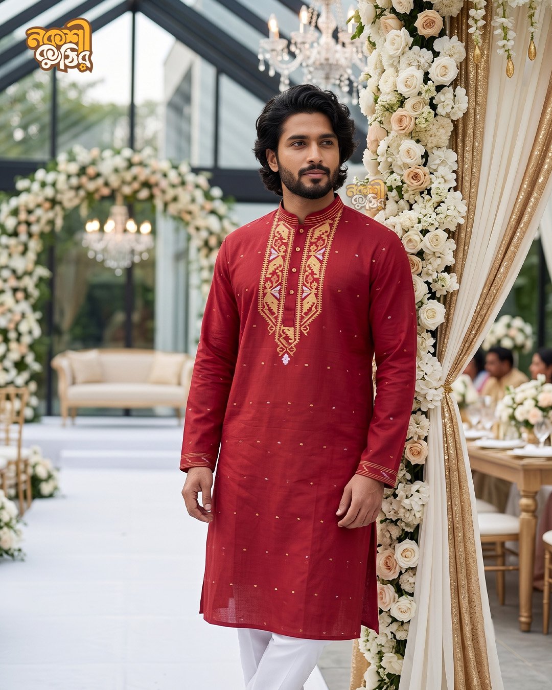 প্রিমিয়াম জামদানি পাঞ্জাবি — ক্রিমসন রেড