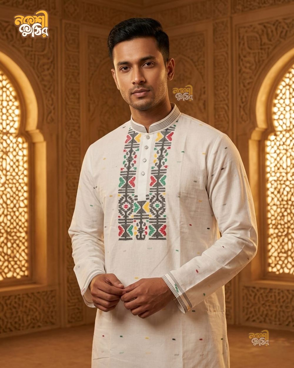 রেগুলার জামদানি পাঞ্জাবি — ক্লাসিক হোয়াইট