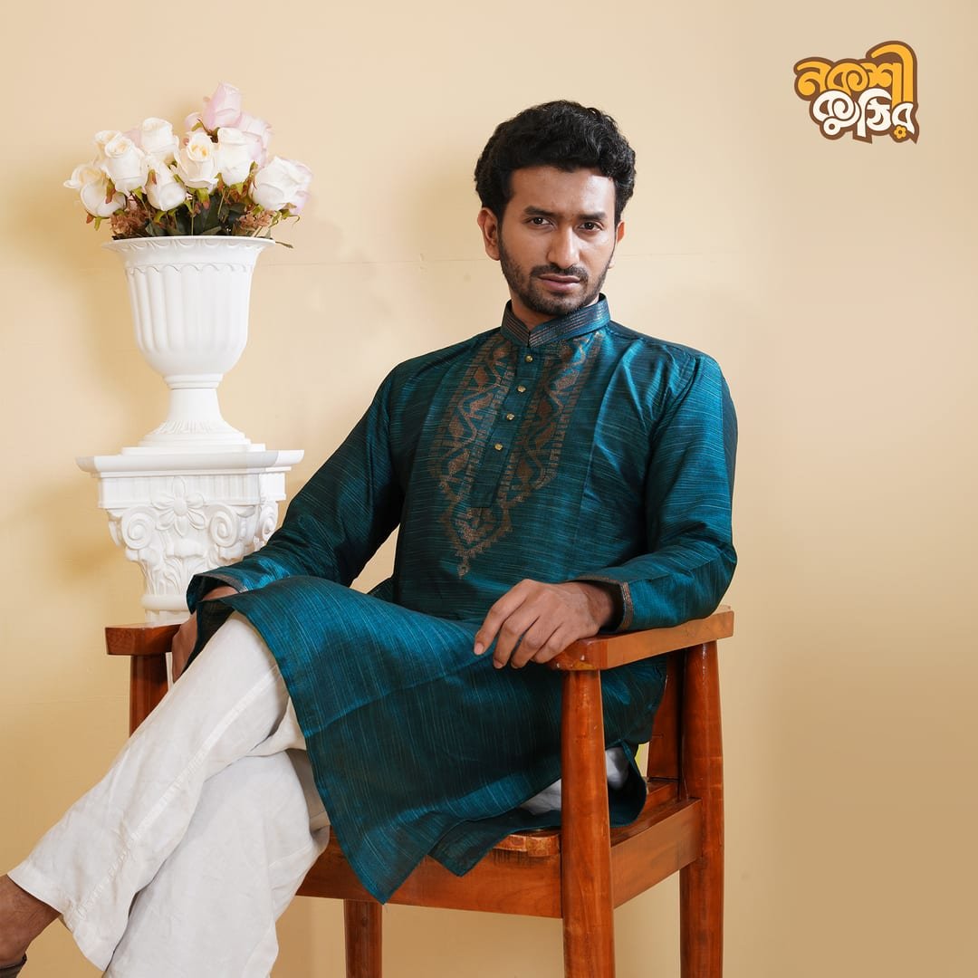 রেগুলার জামদানি পাঞ্জাবি — টিল গ্রিন — গ্যালারি