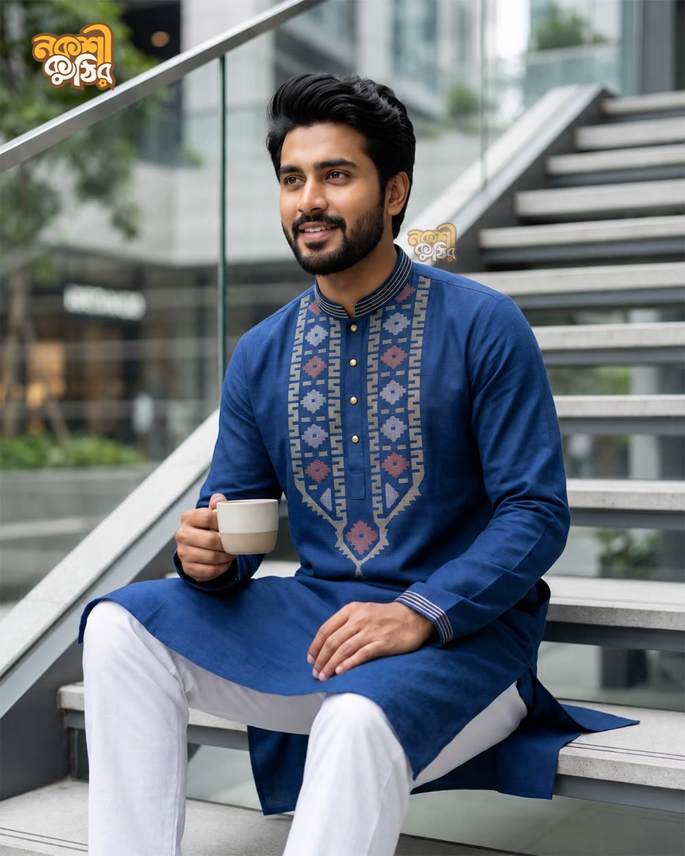 রেগুলার জামদানি পাঞ্জাবি — রয়্যাল ব্লু